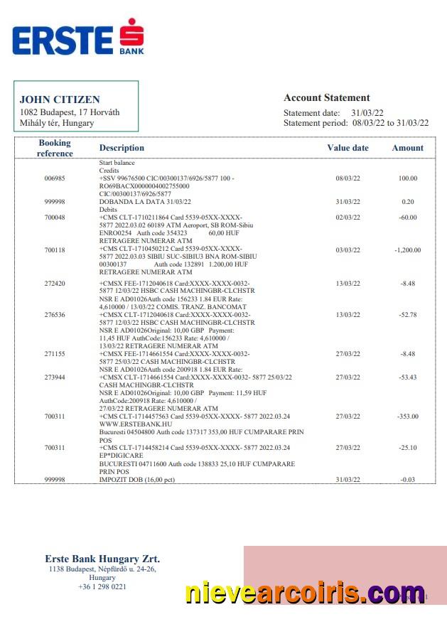 Hungary Erste bank statement